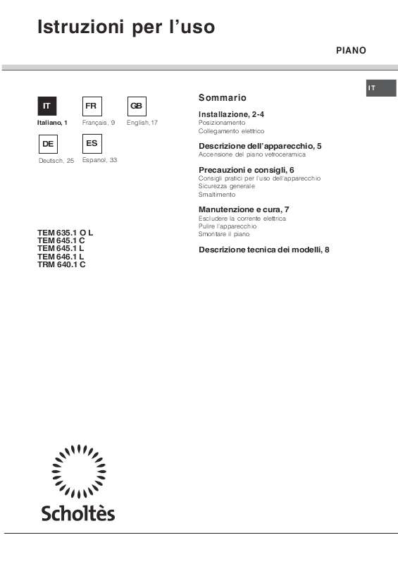 Guide utilisation SCHOLTES TRM 640.1 C de la marque SCHOLTES