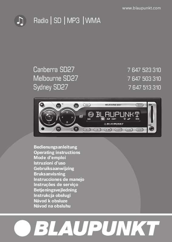 Guide utilisation BLAUPUNKT CANBERRA SD27  de la marque BLAUPUNKT