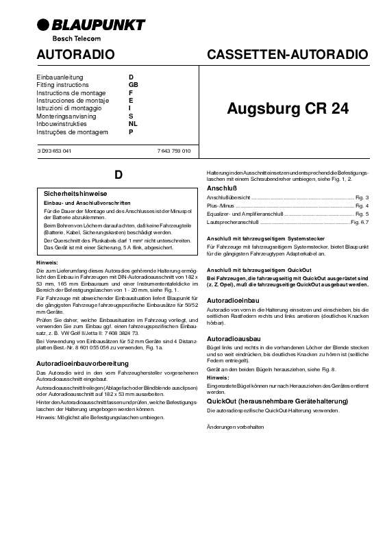 Guide utilisation BLAUPUNKT AUGSBURG CR 24  de la marque BLAUPUNKT