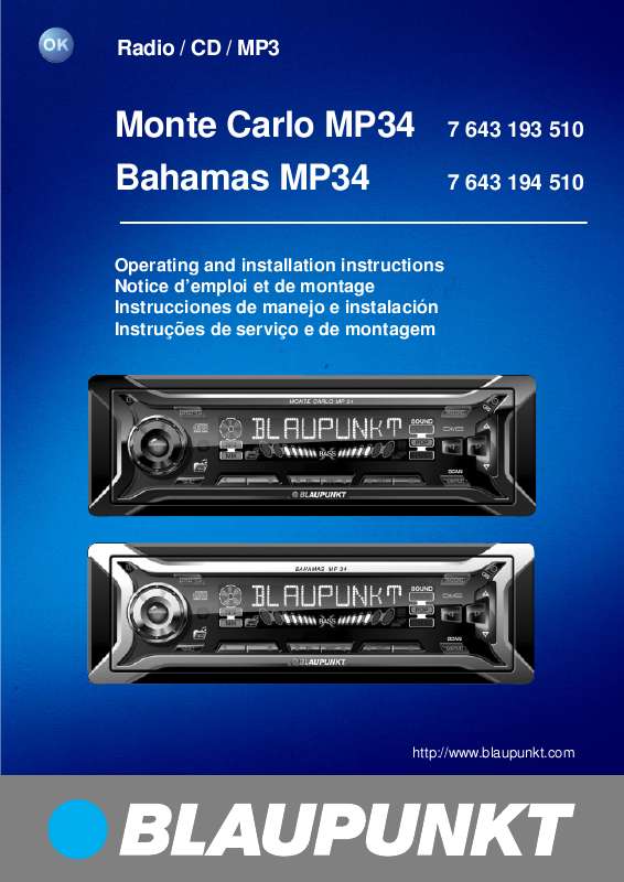 Guide utilisation BLAUPUNKT BAHAMAS MP34  de la marque BLAUPUNKT