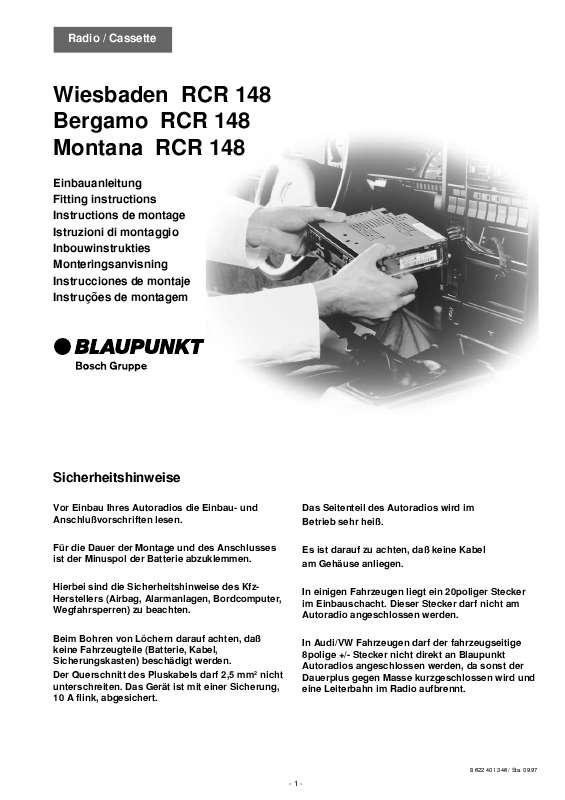 Guide utilisation BLAUPUNKT BERGAMO RCR 148  de la marque BLAUPUNKT