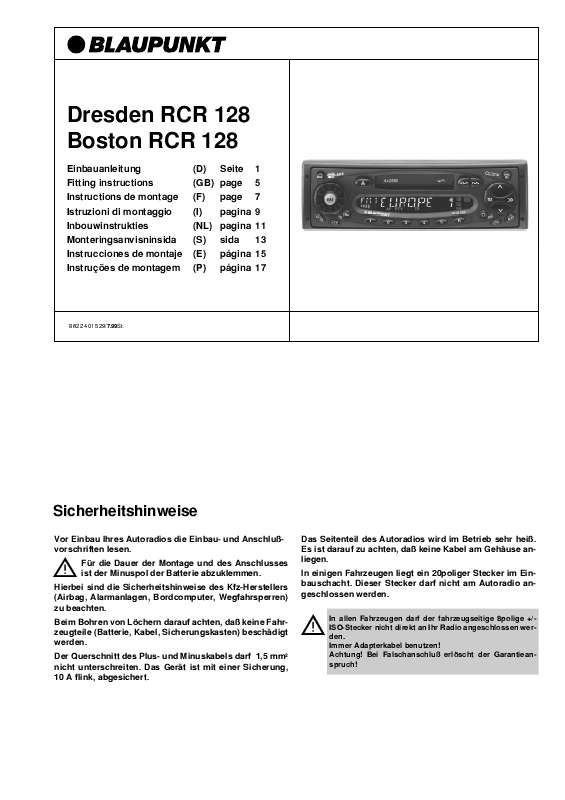 Guide utilisation BLAUPUNKT BOSTON RCR 128  de la marque BLAUPUNKT