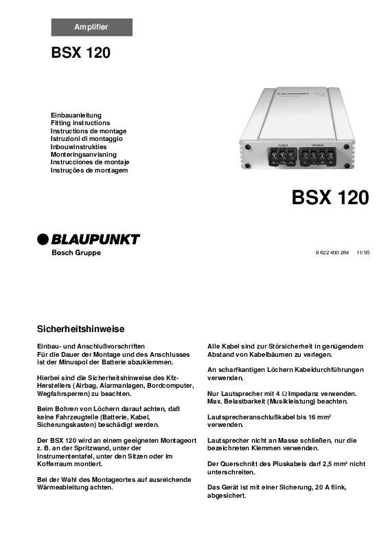 Guide utilisation BLAUPUNKT BSX 120 2  de la marque BLAUPUNKT