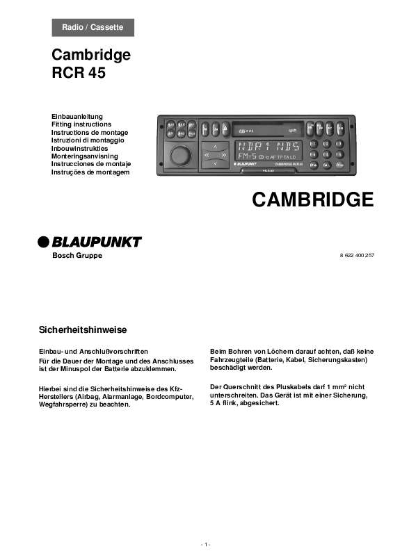 Guide utilisation BLAUPUNKT CAMBRIDGE RCR 45  de la marque BLAUPUNKT