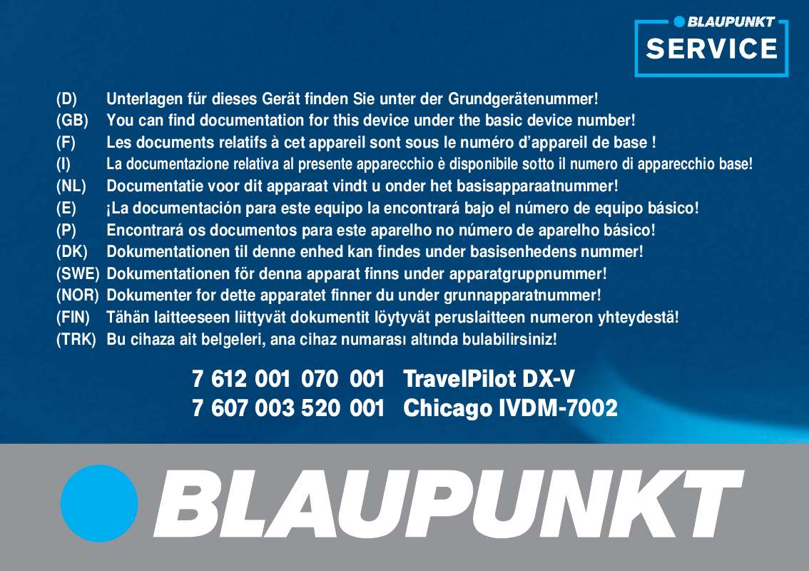 Guide utilisation BLAUPUNKT CHICAGO IVDN-7002 DX-V  de la marque BLAUPUNKT