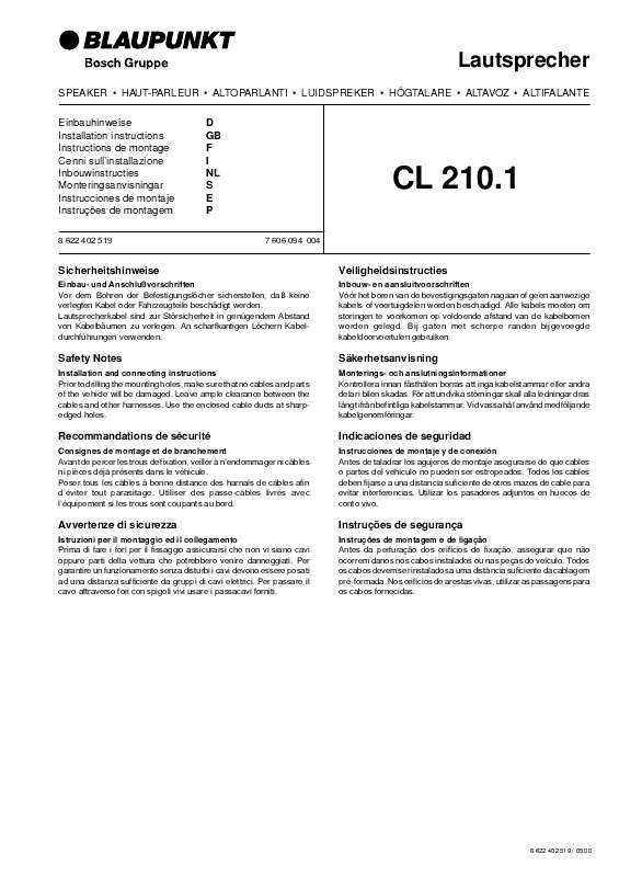 Guide utilisation BLAUPUNKT CL 210.1  de la marque BLAUPUNKT