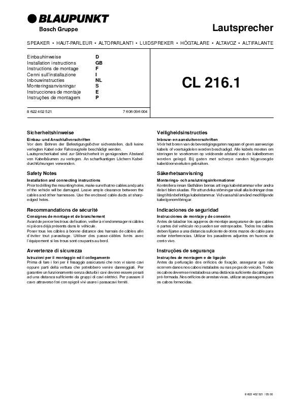 Guide utilisation BLAUPUNKT CL 216.1  de la marque BLAUPUNKT