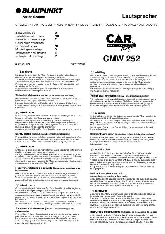 Guide utilisation BLAUPUNKT CMW 252 MIDBASS CARMAGIC  de la marque BLAUPUNKT