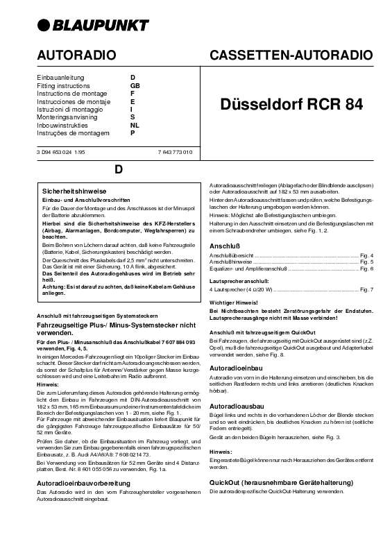 Guide utilisation BLAUPUNKT DSSELDORF RCR 84  de la marque BLAUPUNKT