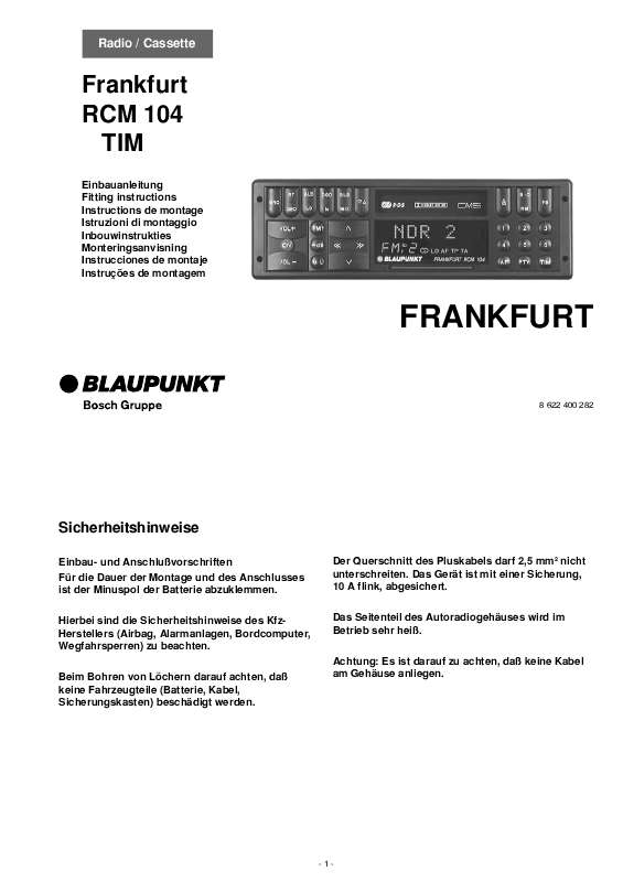 Guide utilisation BLAUPUNKT FRANKFURT RCM 104  de la marque BLAUPUNKT