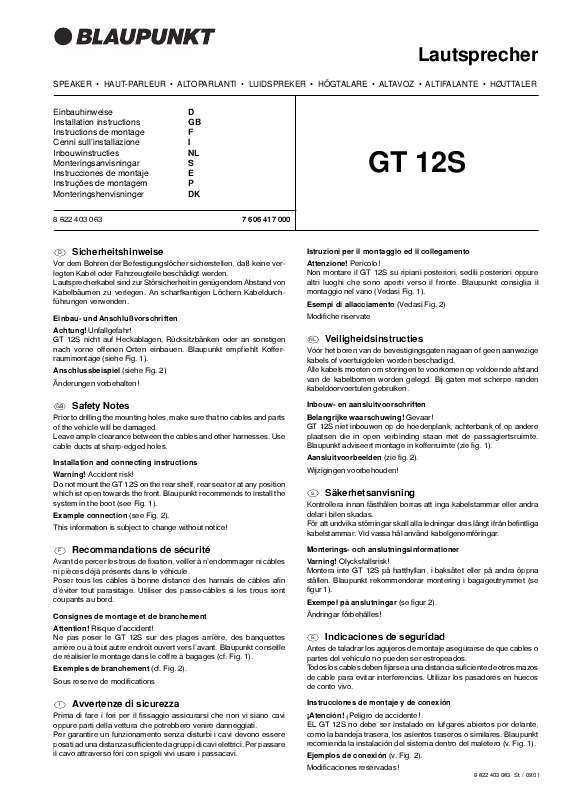 Guide utilisation BLAUPUNKT GT 12S SUBTUBE  de la marque BLAUPUNKT