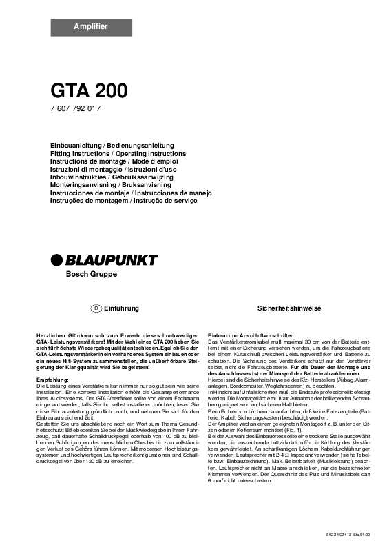 Guide utilisation BLAUPUNKT GTA 200  de la marque BLAUPUNKT