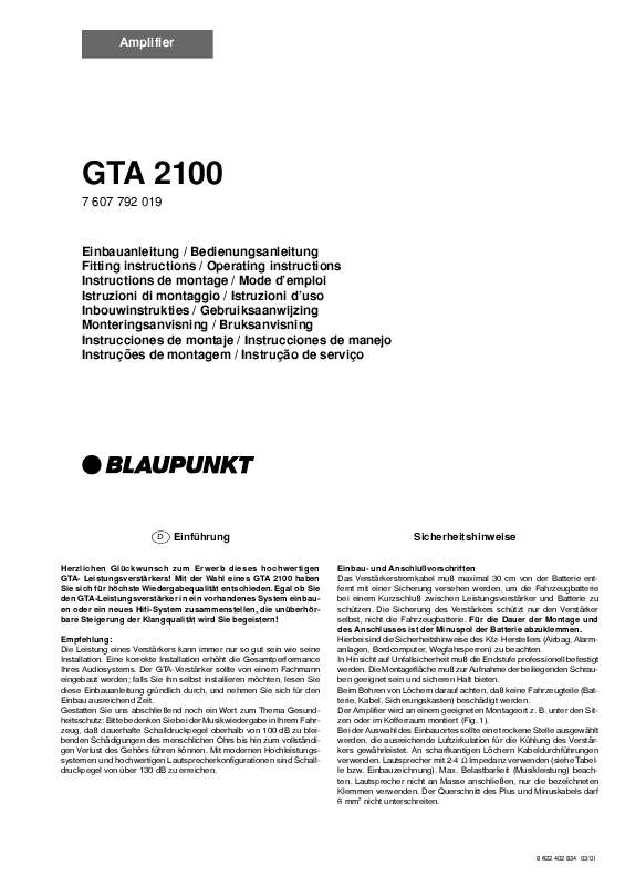 Guide utilisation BLAUPUNKT GTA 2100  de la marque BLAUPUNKT