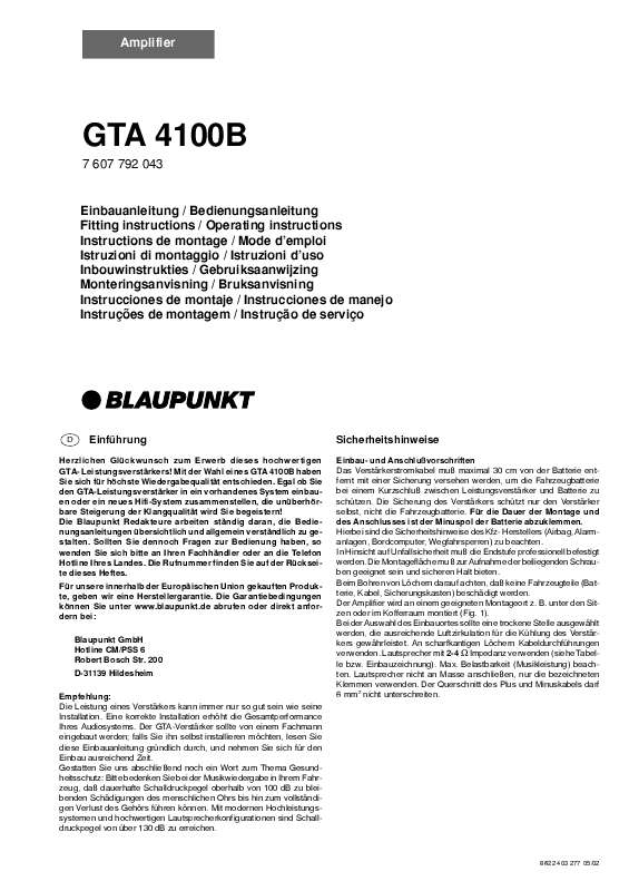 Guide utilisation BLAUPUNKT GTA 4100B  de la marque BLAUPUNKT