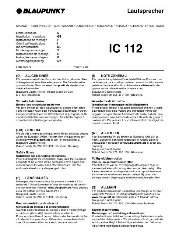 Guide utilisation BLAUPUNKT IC 112  de la marque BLAUPUNKT