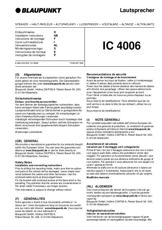 Guide utilisation BLAUPUNKT IC 4006  de la marque BLAUPUNKT