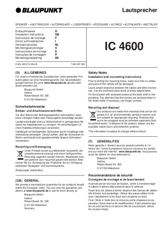 Guide utilisation BLAUPUNKT IC 4600  de la marque BLAUPUNKT