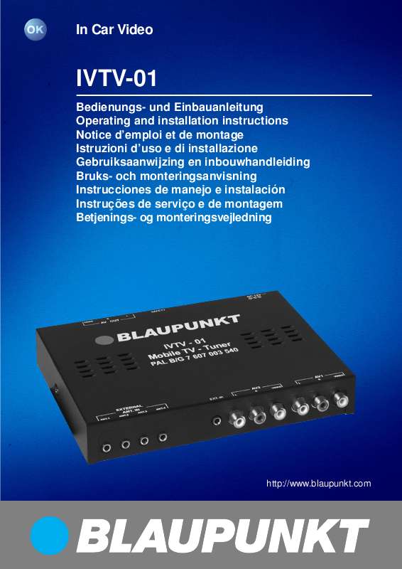 Guide utilisation BLAUPUNKT IVTV-01 TV TUNER  de la marque BLAUPUNKT