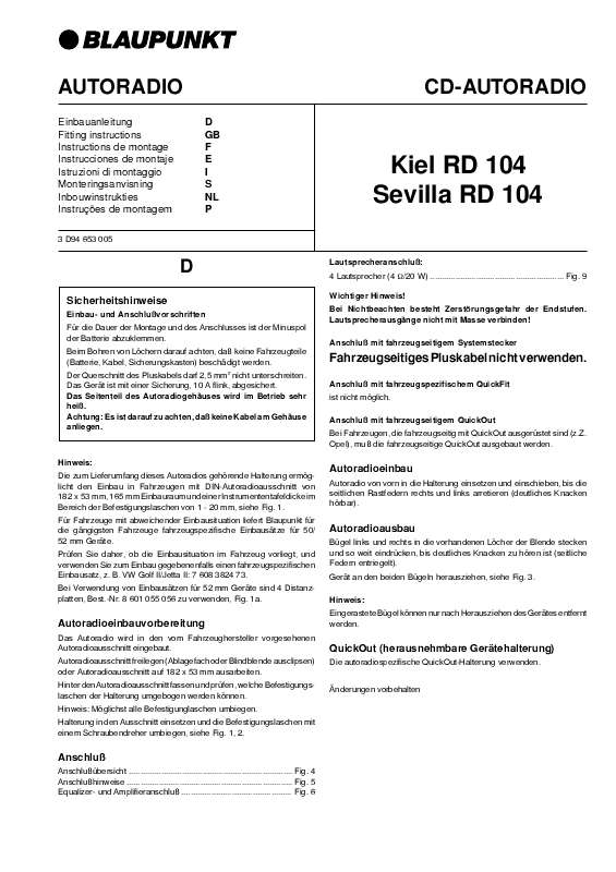 Guide utilisation BLAUPUNKT KIEL RD 104  de la marque BLAUPUNKT