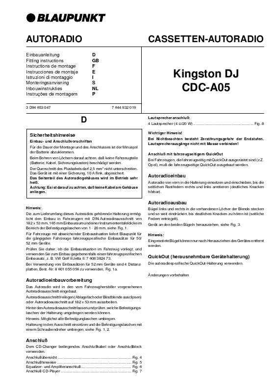 Guide utilisation BLAUPUNKT KINGSTON DJ  de la marque BLAUPUNKT