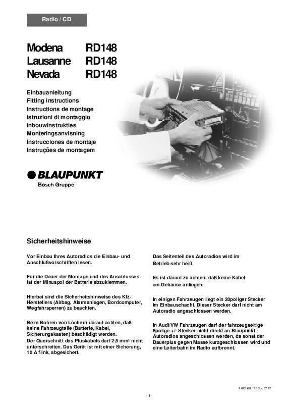 Guide utilisation BLAUPUNKT LAUSANNE RD 148 B  de la marque BLAUPUNKT