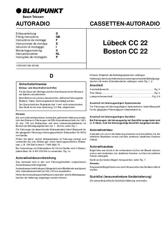 Guide utilisation BLAUPUNKT LBECK CC22  de la marque BLAUPUNKT