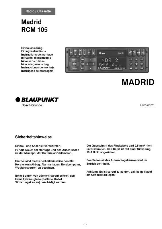 Guide utilisation BLAUPUNKT MADRID RCM 105  de la marque BLAUPUNKT