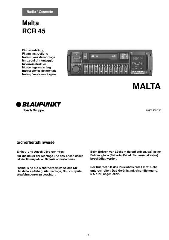 Guide utilisation BLAUPUNKT MALTA RCR 45  de la marque BLAUPUNKT