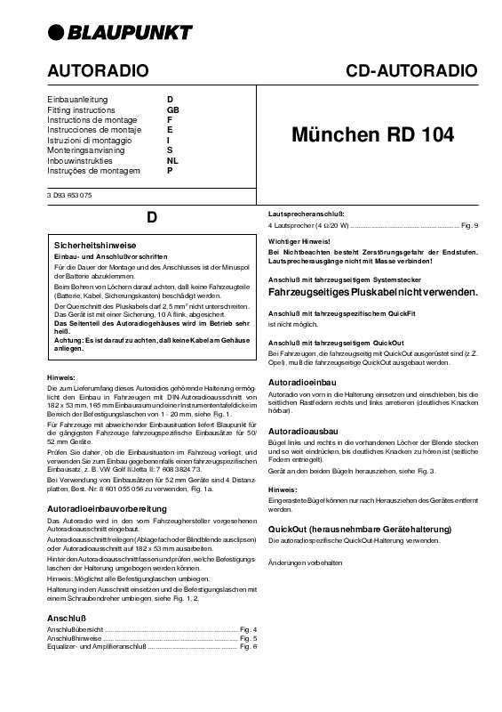 Guide utilisation BLAUPUNKT MNCHEN RD 104  de la marque BLAUPUNKT