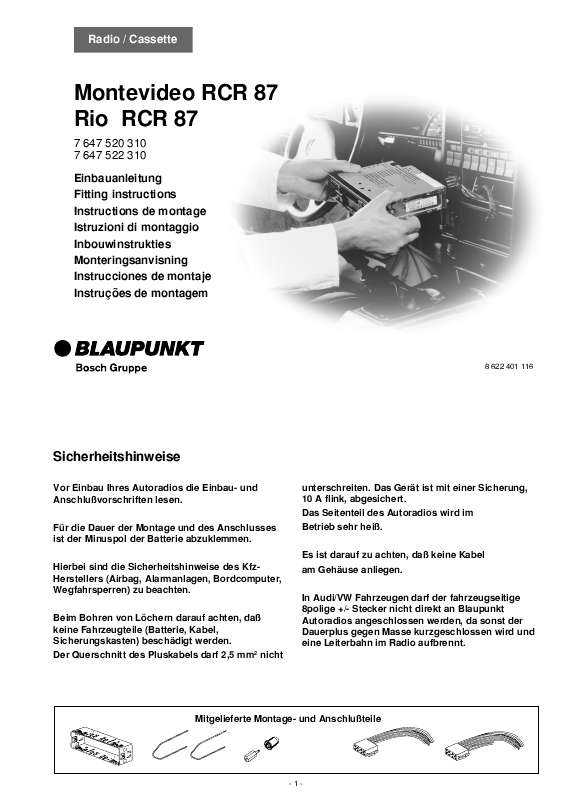 Guide utilisation BLAUPUNKT MONTEVIDEO RCR 87  de la marque BLAUPUNKT