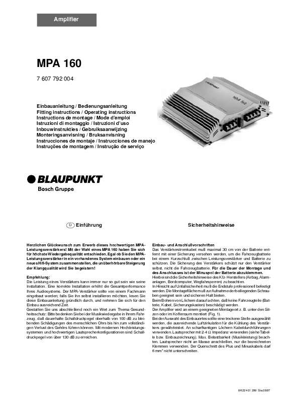 Guide utilisation BLAUPUNKT MPA 160  de la marque BLAUPUNKT