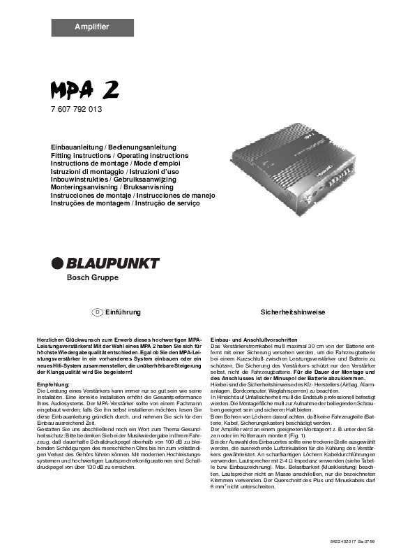 Guide utilisation BLAUPUNKT MPA 2  de la marque BLAUPUNKT