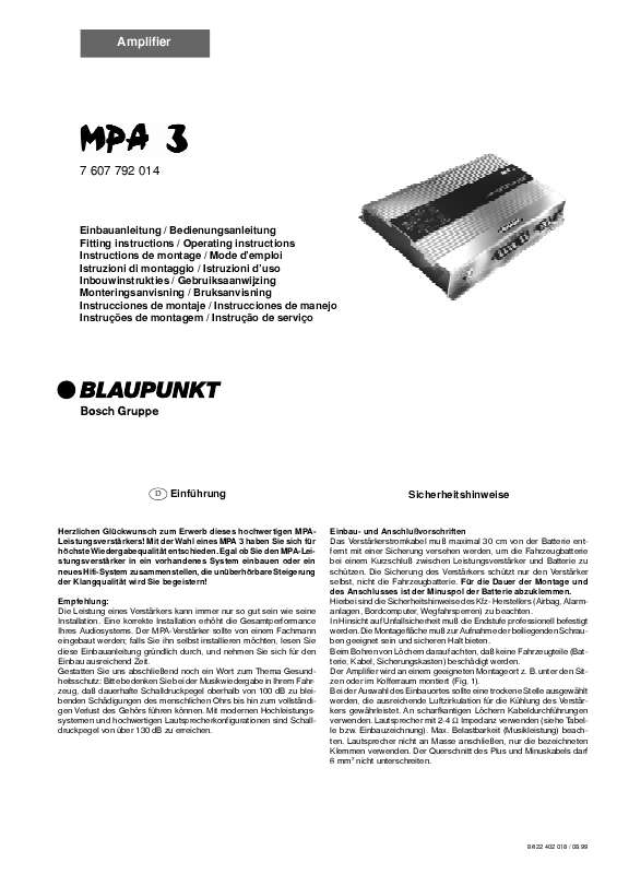 Guide utilisation BLAUPUNKT MPA 3  de la marque BLAUPUNKT