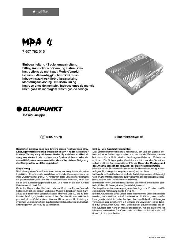 Guide utilisation BLAUPUNKT MPA 4  de la marque BLAUPUNKT