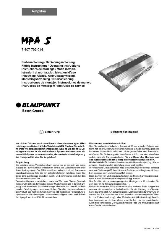 Guide utilisation BLAUPUNKT MPA 5  de la marque BLAUPUNKT