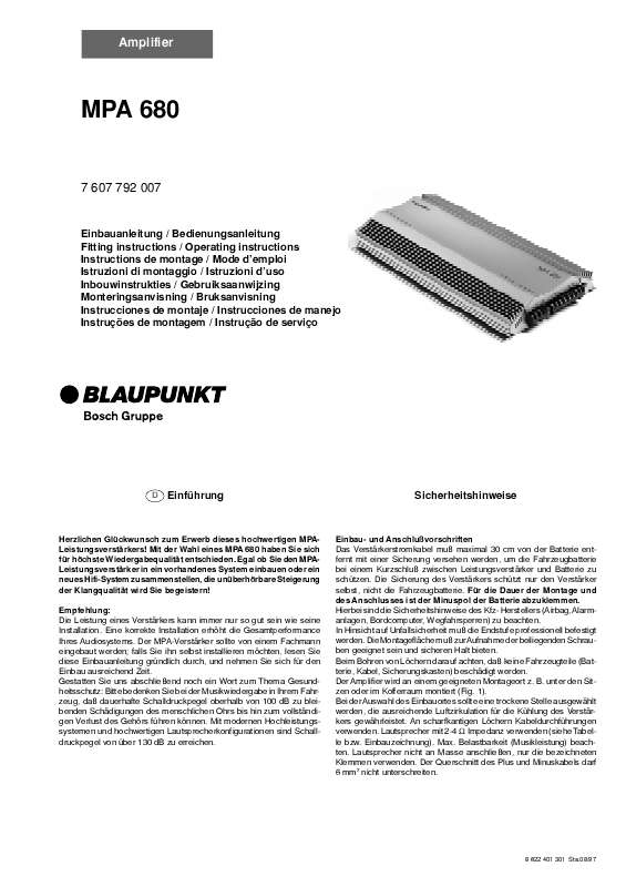 Guide utilisation BLAUPUNKT MPA 680  de la marque BLAUPUNKT