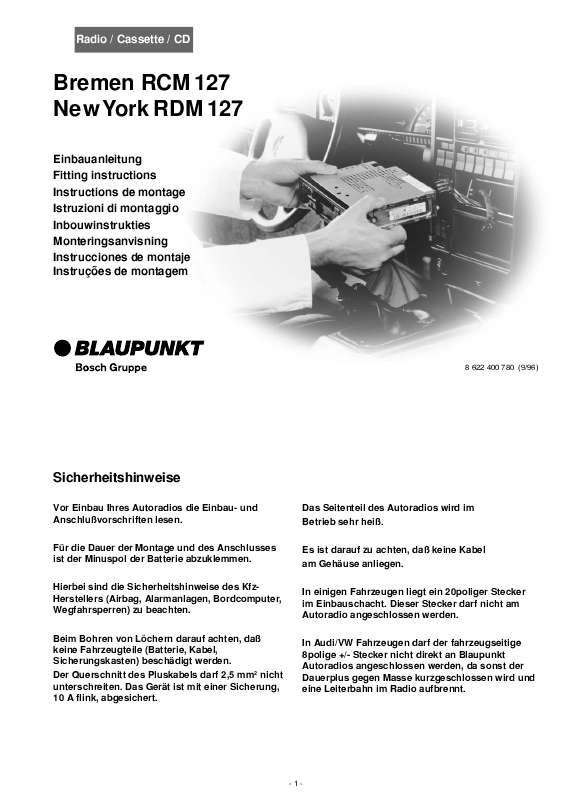Guide utilisation BLAUPUNKT NEW YORK RDM 127  de la marque BLAUPUNKT