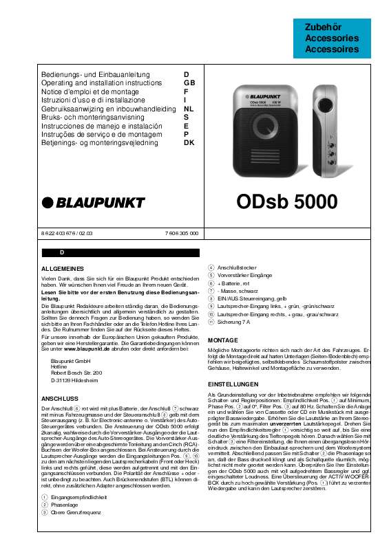 Guide utilisation BLAUPUNKT ODSB 5000  de la marque BLAUPUNKT