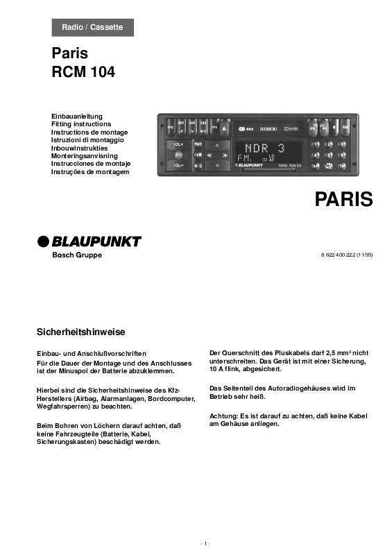 Guide utilisation BLAUPUNKT PARIS RCM 104  de la marque BLAUPUNKT