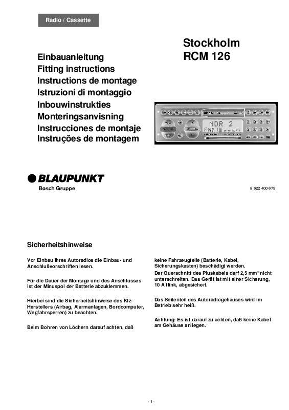 Guide utilisation BLAUPUNKT STOCKHOLM RCM 126  de la marque BLAUPUNKT