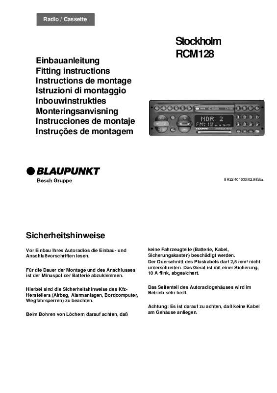 Guide utilisation BLAUPUNKT STOCKHOLM RCM 128  de la marque BLAUPUNKT