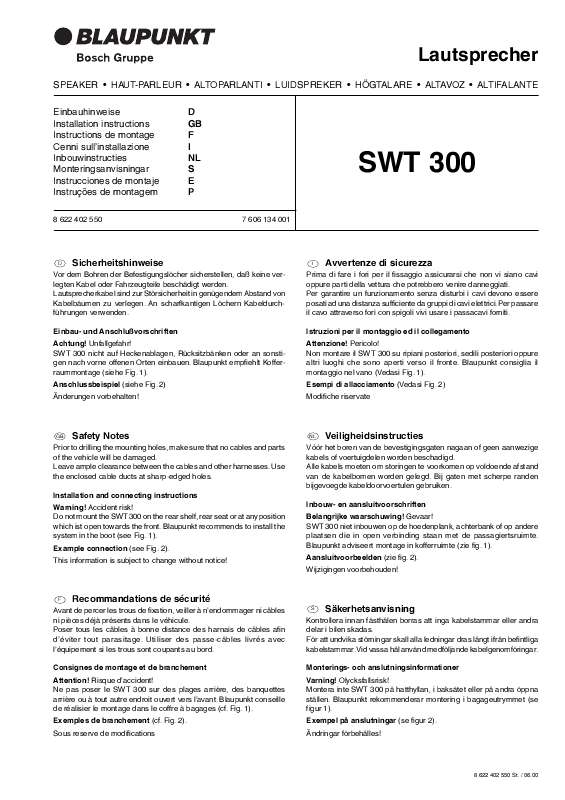 Guide utilisation BLAUPUNKT SWT 300  de la marque BLAUPUNKT