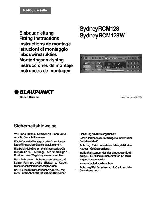 Guide utilisation BLAUPUNKT SYDNEY RCM 128  de la marque BLAUPUNKT
