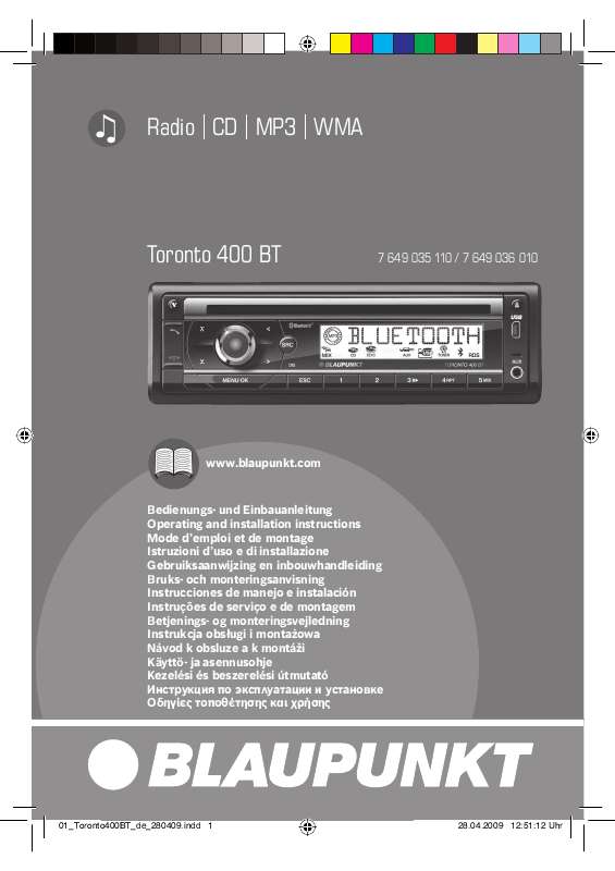 Guide utilisation BLAUPUNKT TORONTO BT400  de la marque BLAUPUNKT