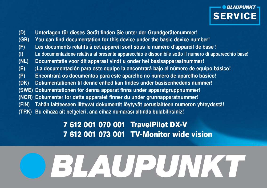 Guide utilisation BLAUPUNKT TP DX-V TV GB  de la marque BLAUPUNKT
