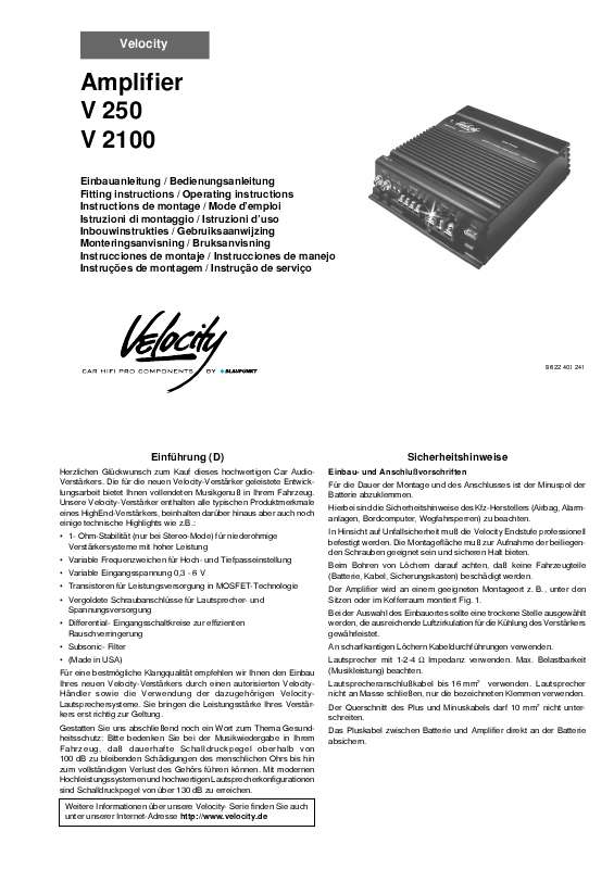 Guide utilisation BLAUPUNKT V 250 / V 2100  de la marque BLAUPUNKT