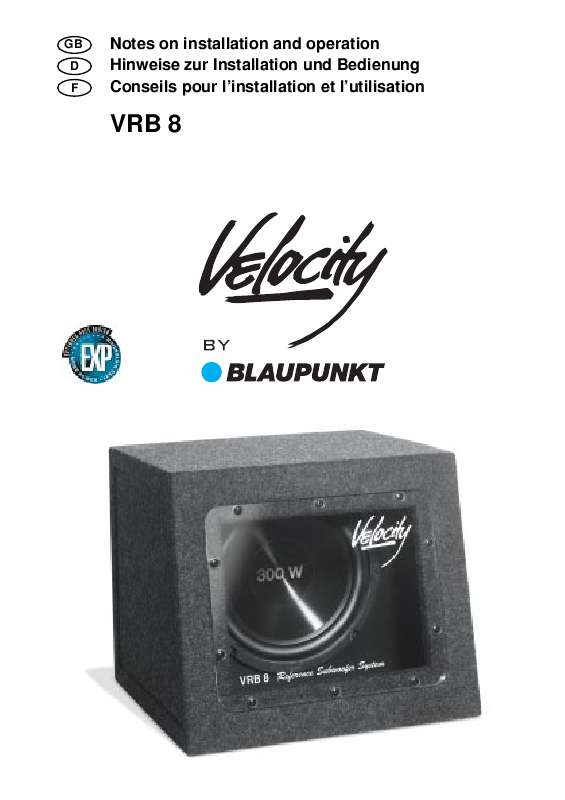 Guide utilisation BLAUPUNKT VELOCITY VRB 8  de la marque BLAUPUNKT