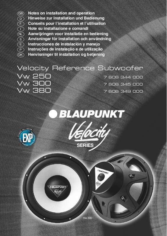 Guide utilisation BLAUPUNKT VELOCITY VW 250  de la marque BLAUPUNKT