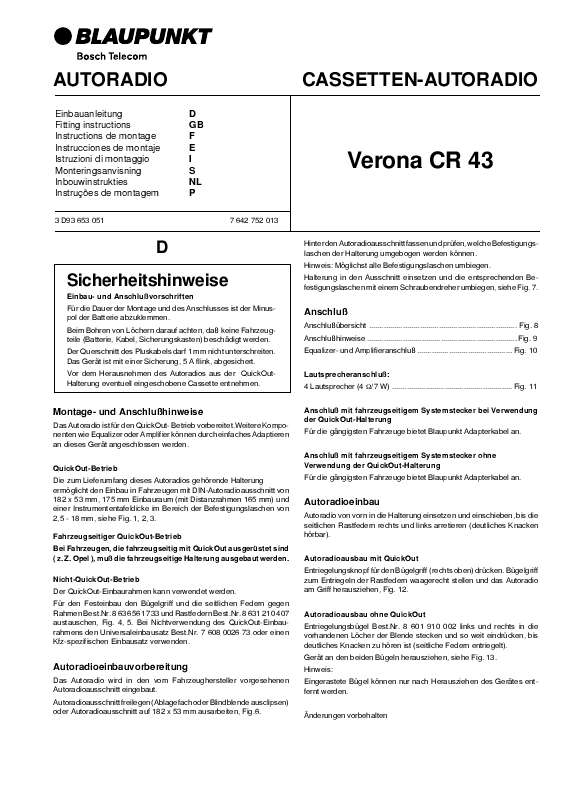 Guide utilisation BLAUPUNKT VERONA CR 43  de la marque BLAUPUNKT