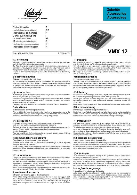 Guide utilisation BLAUPUNKT VMX 12 PASSIV X-OVER  de la marque BLAUPUNKT